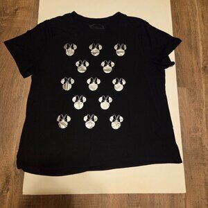 Disney Black Women's Short Sleeve T-Shirt with Silver Foil Graphic Minnie Mouse